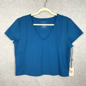 Sincerely Jules Top Women Large Blue Active Cropped Tee Shirt Yoga Exercise READ
